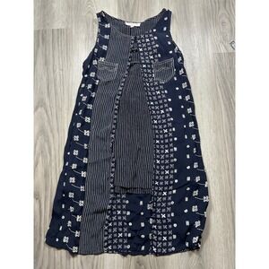 Rene Derhy Navy Blue Mixed Print Sleeveless top Boho Stripes Floral S